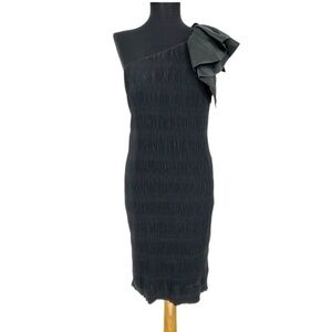 Sara Campbell‎ One Shoulder Formal Black Ruched Flounce 80s Dress